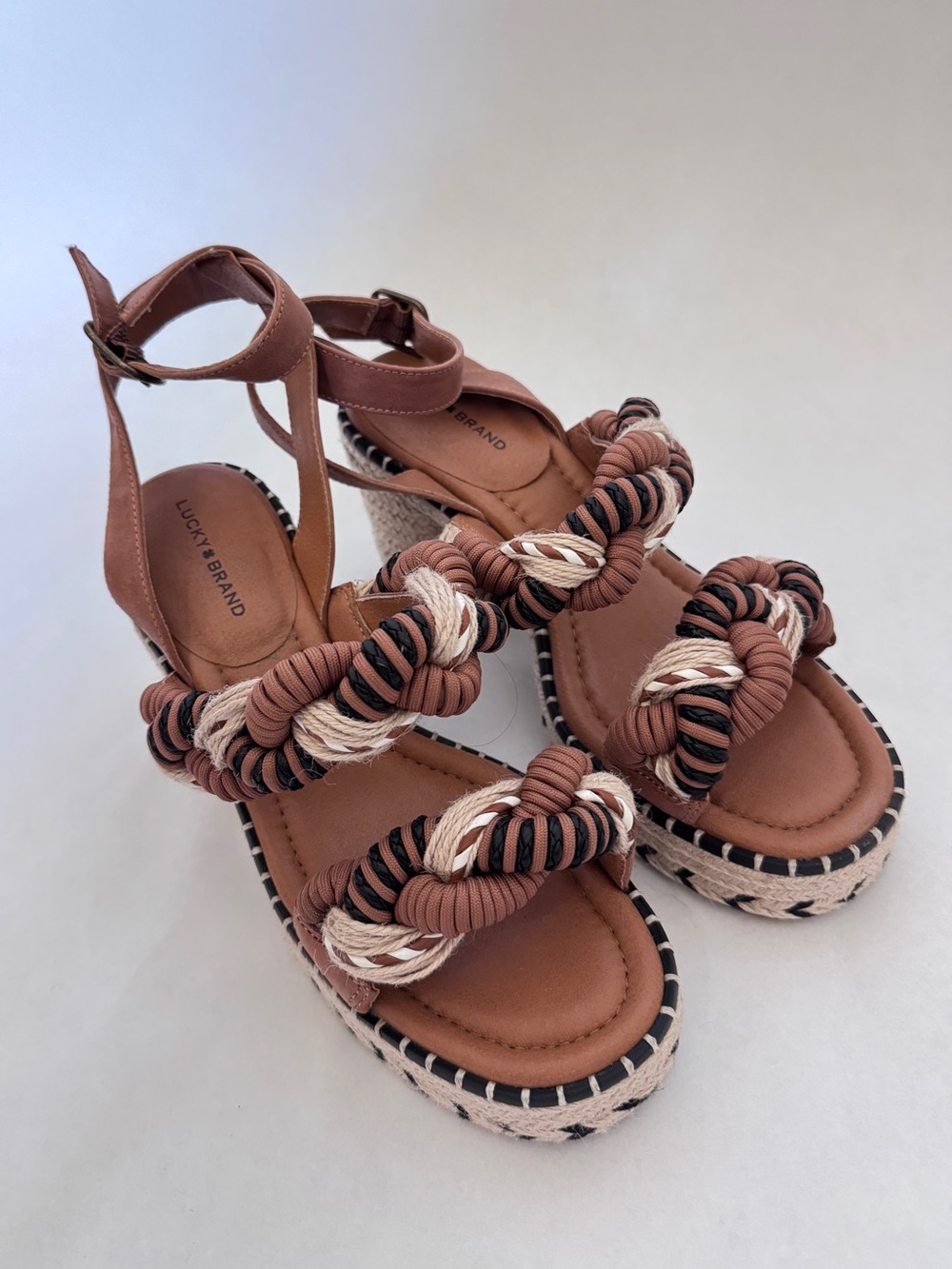 Lucky Brand Brown/Black Braided Rope Platform Wedges sz9